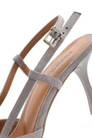 Women's Grey Slingback Suede Leather Thin Heeled Shoes | Derimod Women's Grey Slingback Suede Leather Thin Heeled Shoes | Derimod