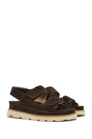 Women's Brown Double Strap Suede Leather Sandals | Derimod Women's Brown Double Strap Suede Leather Sandals | Derimod
