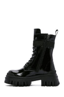 Women's Black Patent Leather Thick Soled Boots | Derimod Women's Black Patent Leather Thick Soled Boots | Derimod