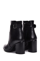 Women's Black Leather Zippered Heeled Boots | Derimod Women's Black Leather Zippered Heeled Boots | Derimod