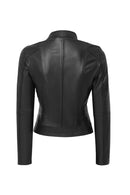 Kylie Women's Black Short Leather Jacket | Derimod Kylie Women's Black Short Leather Jacket | Derimod