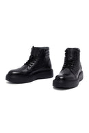 Men's Black Lace-Up Thick-Soled Leather Boat | Derimod Men's Black Lace-Up Thick-Soled Leather Boat | Derimod