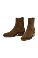 Women's Tan Suede Leather Cowboy Boots | Derimod Women's Tan Suede Leather Cowboy Boots | Derimod