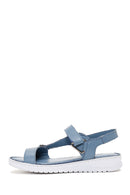 Women's Blue Leather Comfort Sandals | Derimod Women's Blue Leather Comfort Sandals | Derimod