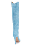 Women's Blue Crocodile Heeled Boots | Derimod Women's Blue Crocodile Heeled Boots | Derimod