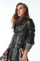 Linda Women's Black Short Leather Jacket | Derimod Linda Women's Black Short Leather Jacket | Derimod