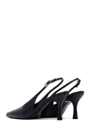 Woman Black Slingback Stiletto Heel Leather Shoe | Derimod Woman Black Slingback Stiletto Heel Leather Shoe | Derimod