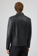 Tony Men's Black Mandarin Collar Short Leather Jacket | Derimod Tony Men's Black Mandarin Collar Short Leather Jacket | Derimod