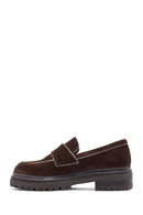 Women's Brown Thick Sole Suede Leather Masculine Loafer | Derimod Women's Brown Thick Sole Suede Leather Masculine Loafer | Derimod