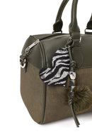 Woman Khaki Long Strap Printed Charm-Detail Shoulder Bag | Derimod Woman Khaki Long Strap Printed Charm-Detail Shoulder Bag | Derimod