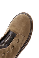 Women's Brown Suede Leather Zippered Flat Boots | Derimod Women's Brown Suede Leather Zippered Flat Boots | Derimod