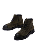 Men's Khaki Suede Leather Zippered Boots | Derimod Men's Khaki Suede Leather Zippered Boots | Derimod