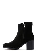 Women's Black Zippered Thick Heel Suede Leather Boots | Derimod Women's Black Zippered Thick Heel Suede Leather Boots | Derimod