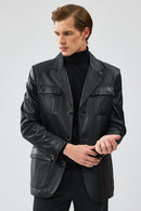 Kevin Erkek Siyah Blazer Deri Ceket | Derimod Kevin Erkek Siyah Blazer Deri Ceket | Derimod