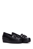 Women's Black Leather Wedge Heeled Loafer | Derimod Women's Black Leather Wedge Heeled Loafer | Derimod