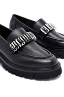 Woman Black Accessory Leather Masculine Loafer | Derimod Woman Black Accessory Leather Masculine Loafer | Derimod