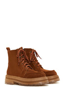 Women's Tan Leather Suede Boots Flat Boots | Derimod Women's Tan Leather Suede Boots Flat Boots | Derimod