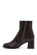 Woman Brown Zippered Chunky Heels Leather Boat | Derimod Woman Brown Zippered Chunky Heels Leather Boat | Derimod