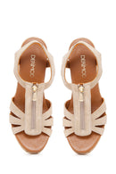Women's Beige Zippered Wedge Heels Suede Leather Espadrilles | Derimod Women's Beige Zippered Wedge Heels Suede Leather Espadrilles | Derimod