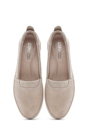 Women's Beige Wedge Heel Suede Leather Comfort Loafer | Derimod Women's Beige Wedge Heel Suede Leather Comfort Loafer | Derimod