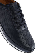 Erkek Lacivert Bağcıklı Deri Casual Sneaker | Derimod Erkek Lacivert Bağcıklı Deri Casual Sneaker | Derimod