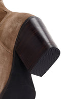 Women's Tan Zippered Suede Leather Cowboy Boots | Derimod Women's Tan Zippered Suede Leather Cowboy Boots | Derimod
