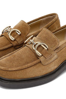 Woman Tan Buckled Suede Leather Masculine Loafer | Derimod Woman Tan Buckled Suede Leather Masculine Loafer | Derimod