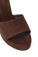 Women's Brown Ankle Buckle Platform High Heel Suede Leather Sandals | Derimod Women's Brown Ankle Buckle Platform High Heel Suede Leather Sandals | Derimod