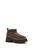 Women's Mink Thick Soled Suede Leather Teddy Boots | Derimod Women's Mink Thick Soled Suede Leather Teddy Boots | Derimod