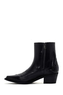 Women's Black Leather Heeled Cowboy Boots | Derimod Women's Black Leather Heeled Cowboy Boots | Derimod