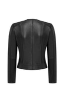 Flora Women's Black Slim Short Leather Jacket | Derimod Flora Women's Black Slim Short Leather Jacket | Derimod