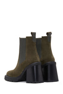 Women's Khaki Suede Leather Heeled Chelsea Boots | Derimod Women's Khaki Suede Leather Heeled Chelsea Boots | Derimod