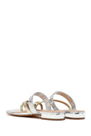 Woman Silver Stone Metallic Slippers | Derimod Woman Silver Stone Metallic Slippers | Derimod