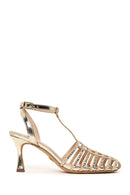 Woman Gold Ankle Buckle Open-Back Stiletto High Heel | Derimod Woman Gold Ankle Buckle Open-Back Stiletto High Heel | Derimod