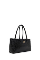 Woman Black Croc-Embossed Shoulder Bag | Derimod Woman Black Croc-Embossed Shoulder Bag | Derimod