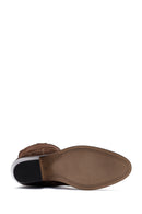 Women's Brown Chunky Heel Suede Leather Cowboy Boots | Derimod Women's Brown Chunky Heel Suede Leather Cowboy Boots | Derimod