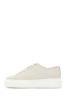Men's White Lace-up Thick-Sole Leather Sneaker | Derimod Men's White Lace-up Thick-Sole Leather Sneaker | Derimod