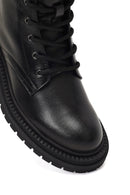 Women's Black Zippered Thick-Soled Leather Boot | Derimod Women's Black Zippered Thick-Soled Leather Boot | Derimod