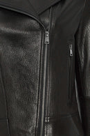 Alba Women's Black Biker Leather Jacket | Derimod Alba Women's Black Biker Leather Jacket | Derimod