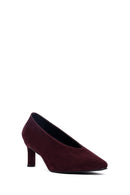 Women Burgundy Short Thin Heeled Suede Leather Stiletto | Derimod Women Burgundy Short Thin Heeled Suede Leather Stiletto | Derimod