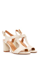 Women's Cream Ankle Strap Chunky Heel Sandals | Derimod Women's Cream Ankle Strap Chunky Heel Sandals | Derimod