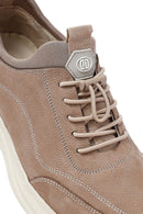 Men's Mink Lace-Up Nubuck Leather Sneaker | Derimod Men's Mink Lace-Up Nubuck Leather Sneaker | Derimod