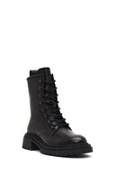 Women's Black Zippered Thick-Soled Leather Boot | Derimod Women's Black Zippered Thick-Soled Leather Boot | Derimod
