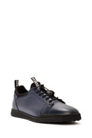 Men's Navy Blue Lace-Up Leather Sneaker | Derimod Men's Navy Blue Lace-Up Leather Sneaker | Derimod