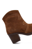 Woman Tan Suede Chunky Heel Leather Cowboy Boots | Derimod Woman Tan Suede Chunky Heel Leather Cowboy Boots | Derimod