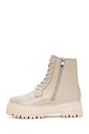 Women's Beige Leather Thick Soled Boots | Derimod Women's Beige Leather Thick Soled Boots | Derimod