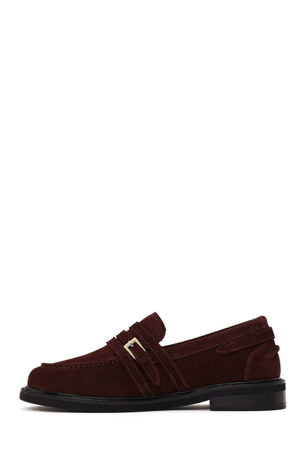 Kadın Bordo Tokalı Süet Deri Maskülen Loafer
