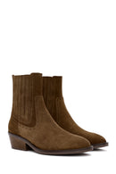Women's Tan Suede Leather Cowboy Boots | Derimod Women's Tan Suede Leather Cowboy Boots | Derimod