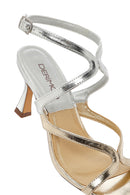 Woman Metallic Thin Heel Sandals with Gold Ankle Buckle | Derimod Woman Metallic Thin Heel Sandals with Gold Ankle Buckle | Derimod