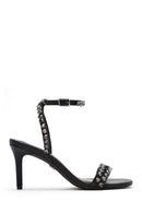 Women's Black Ankle Buckle Stoned Thin Heel Sandals | Derimod Women's Black Ankle Buckle Stoned Thin Heel Sandals | Derimod